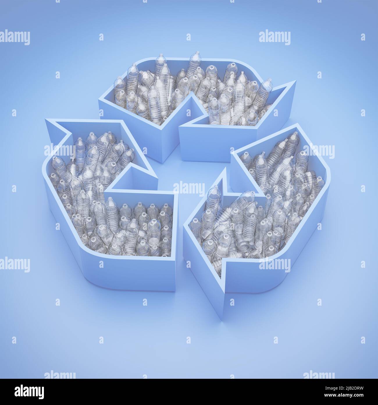 Vider les bouteilles d'eau en plastique dans un logo de recyclage. Concept de recyclage des déchets plastiques. Banque D'Images