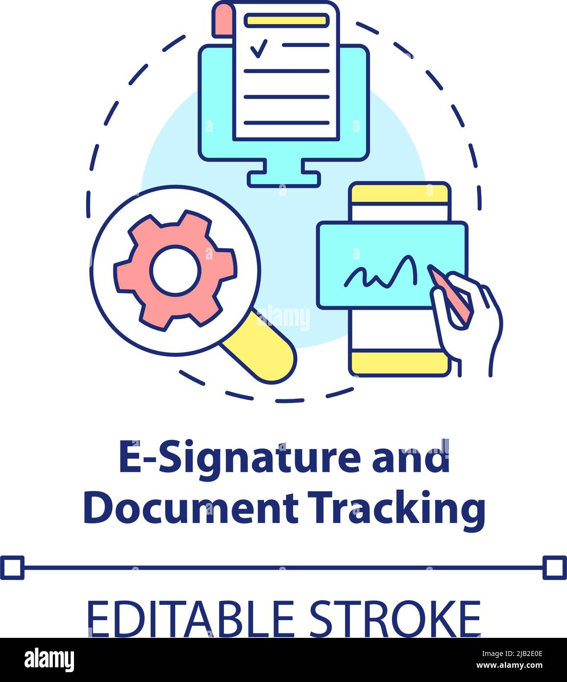 Icône de concept de signature électronique et de suivi de document Illustration de Vecteur