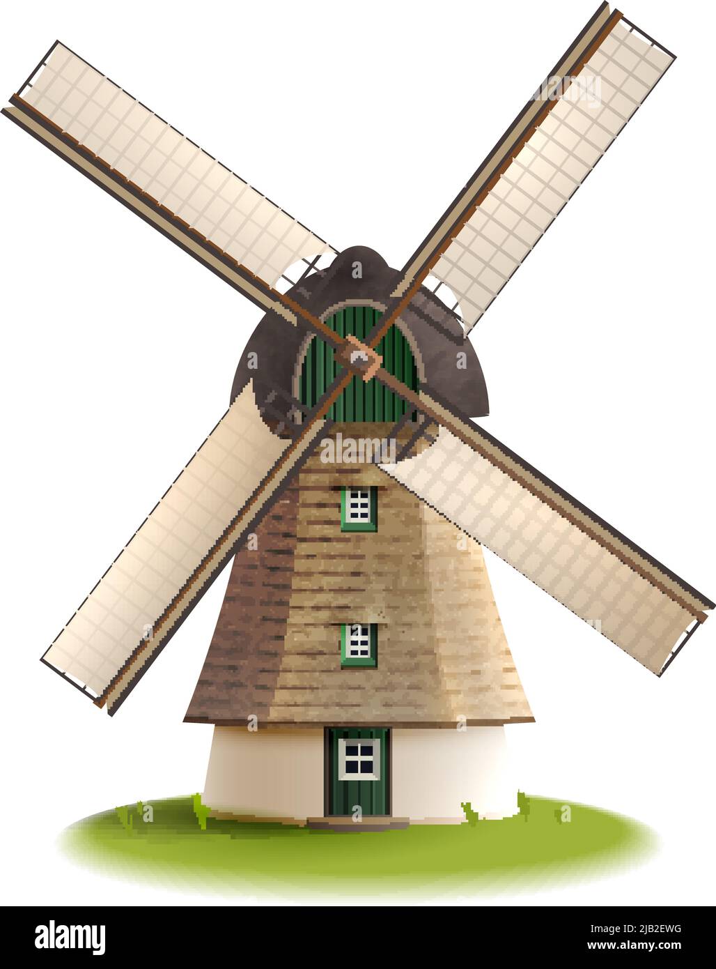 Ancien moulin à vent traditionnel bâtiment objet unique couleur peint concept illustration vectorielle isolée Illustration de Vecteur