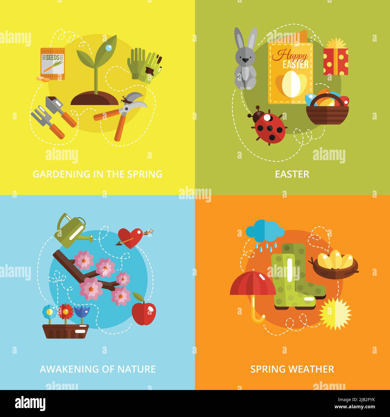 Spring design concept set avec jardinage pâques éveil de la nature et temps plat icônes illustration vectorielle isolée Illustration de Vecteur