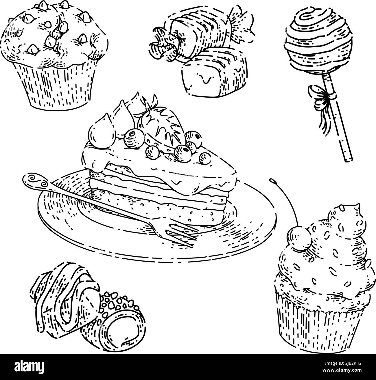 dessert gâteau boulangerie esquisse manuelle vecteur Illustration de Vecteur