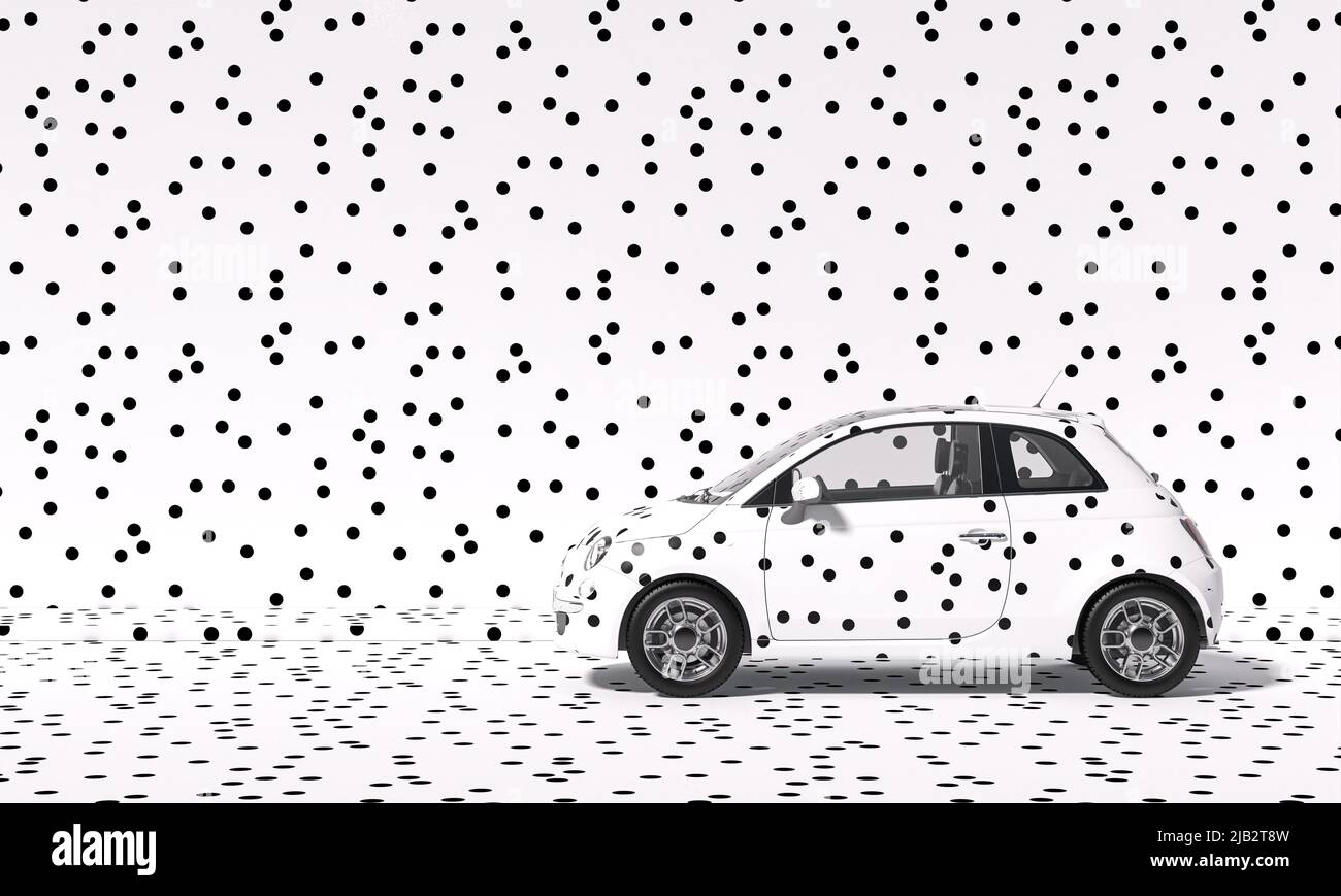 voiture et arrière-plan blanc avec points noirs. 3d rendu Banque D'Images