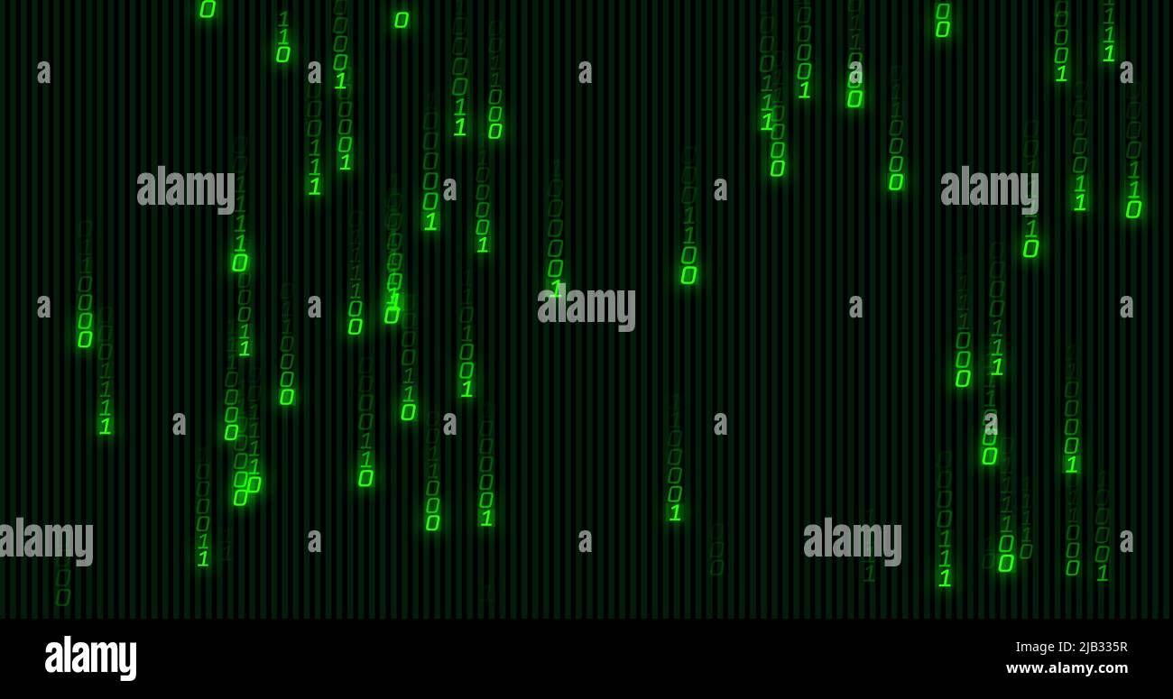 Image du traitement des données de codage binaire vert sur fond noir Banque D'Images