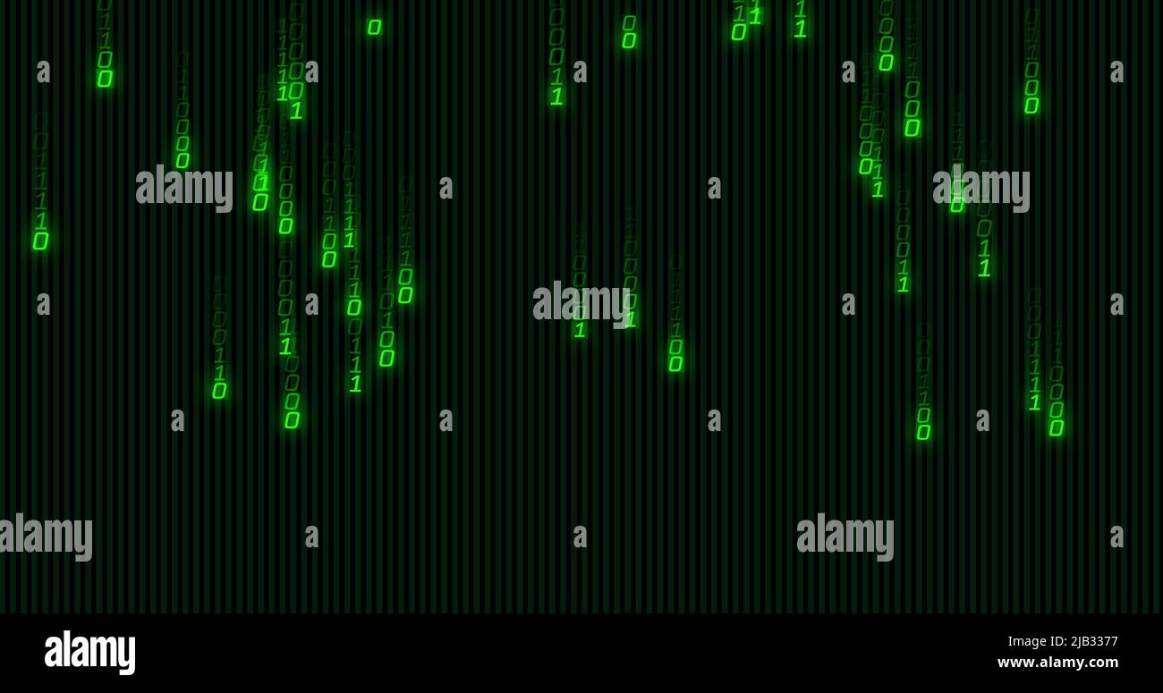 Image du traitement des données de codage binaire vert sur fond noir Banque D'Images