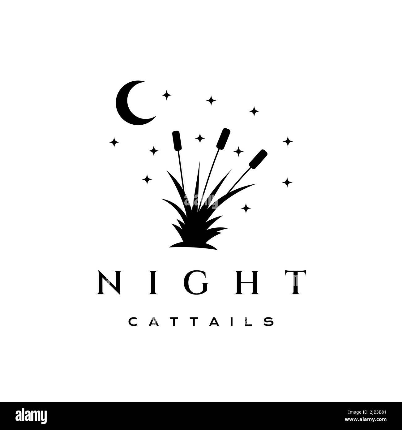 Herbe de chat avec lune de nuit et logo d'étoile dessin vectoriel illustration Illustration de Vecteur