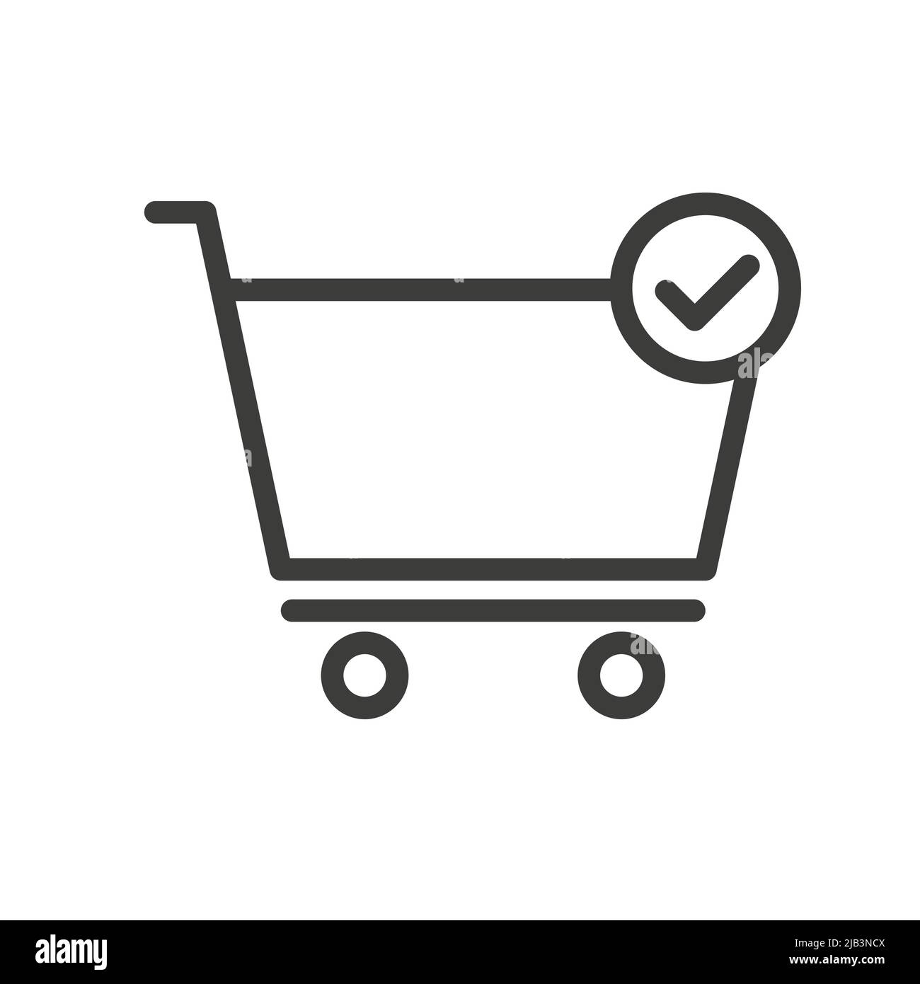 Panier et icône de coche. Chariot symbolique Illustration de Vecteur