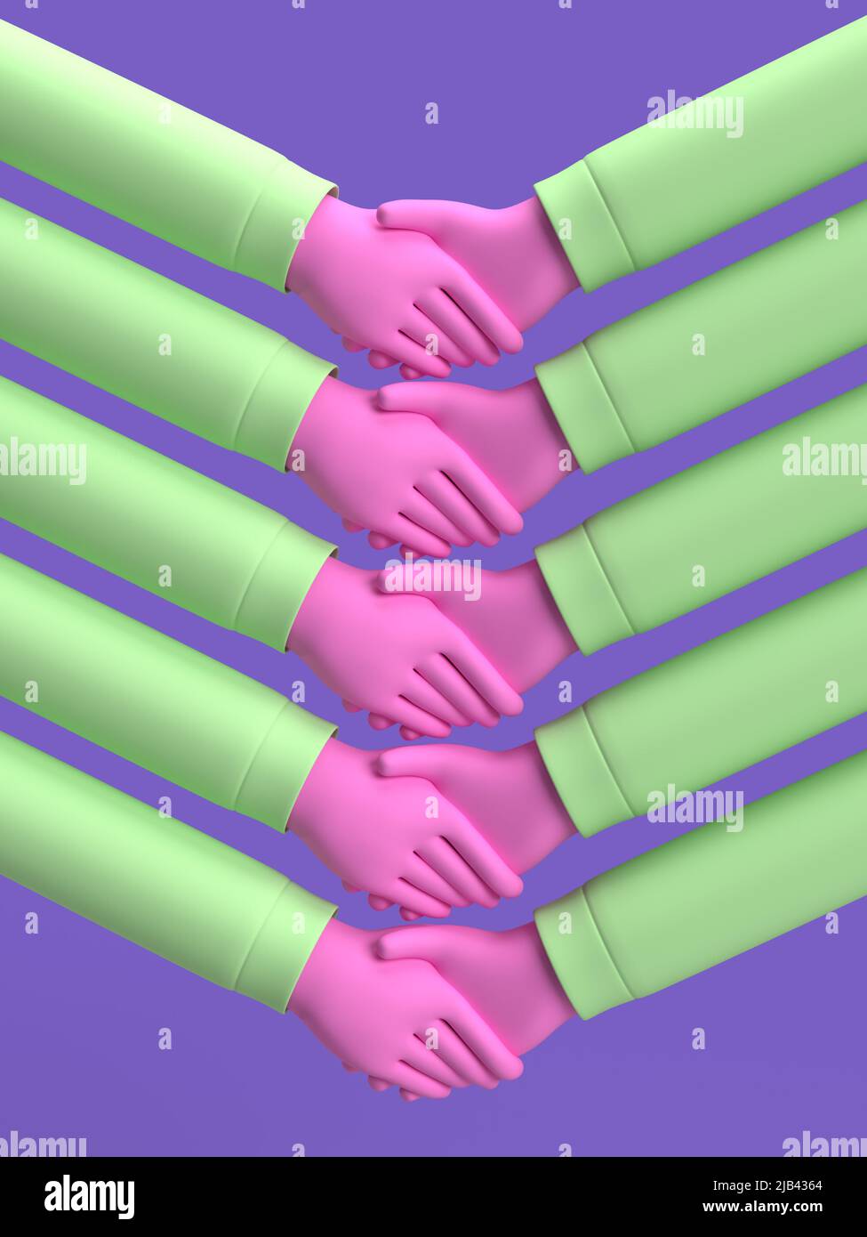 accord de groupe - illustration des poignées de main multiples 3d Banque D'Images