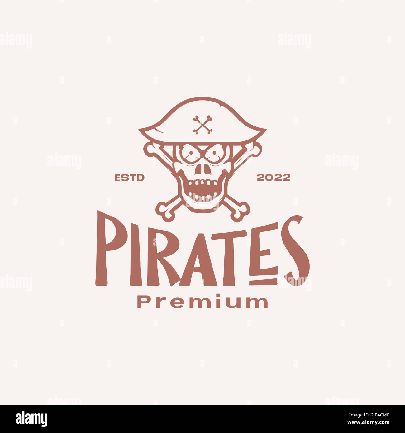chapeau pirate crâne avec os croisés vintage logo design vecteur graphique symbole icône illustration idée créative Illustration de Vecteur