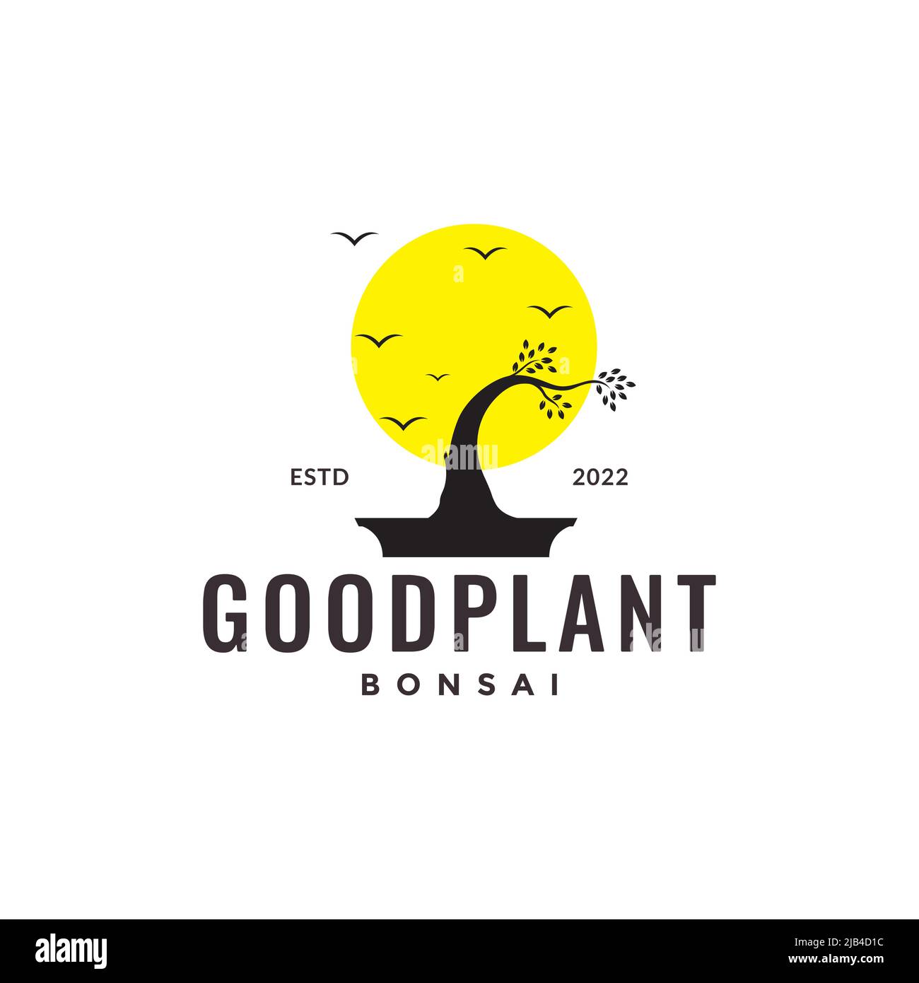 plante bonsaï avec coucher de soleil et oiseaux logo design vecteur symbole graphique icône illustration idée créative Illustration de Vecteur