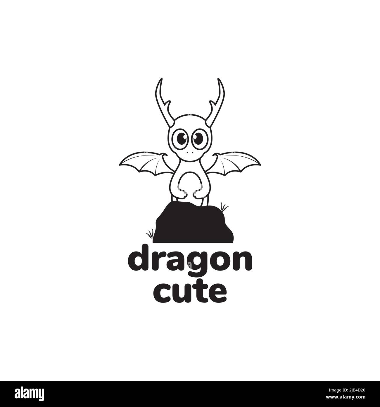 petit dessin animé dragon mignon avec roches logo design vecteur graphique symbole icône illustration idée créative Illustration de Vecteur