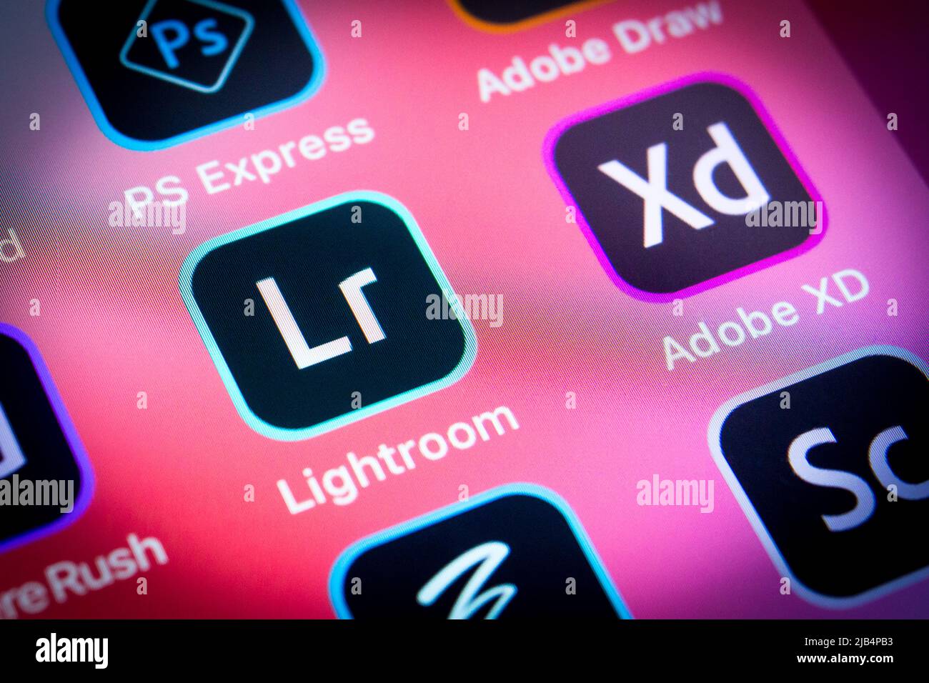 Application de PS Lightroom, l'organisation des images (importation, enregistrement, affichage, organisation, modification) et l'application de manipulation d'Adobe, avec les applications Adobe sur iPhone Banque D'Images