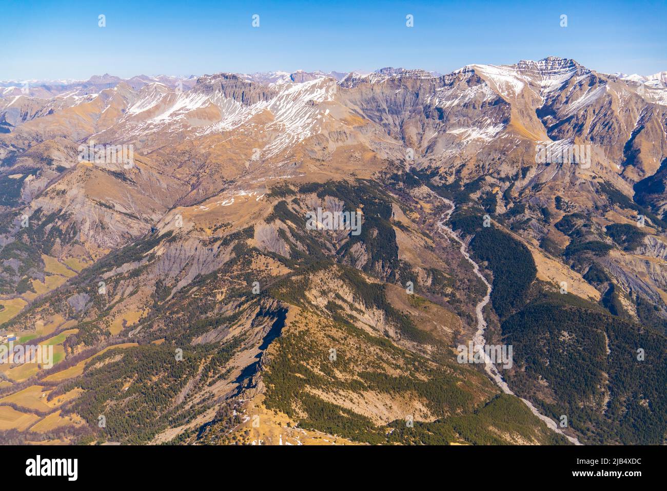 Vue aérienne du site de l'accident de Germanwings vol 9525 au milieu de la photo, Alpes-de-haute- Provence, Prads-Haure-Bleone, France Banque D'Images