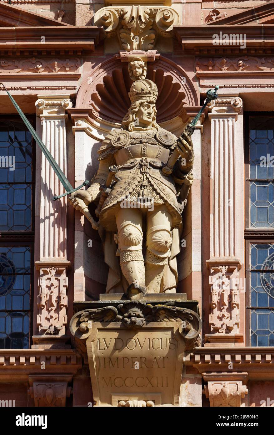 Sculpture de Ludwig IV connue sous le nom de Ludwig the Bavarian, 1282 ou 1286, 1347, Friedrichsbau, construite de 1601 à 1607, Galerie ancestrale des Electors Banque D'Images