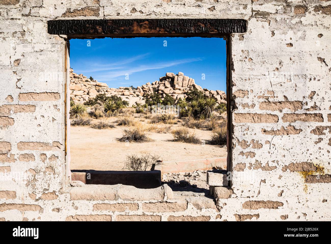 Les ruines de la maison d'Olhson dans le parc national de Joshua Tree. Banque D'Images