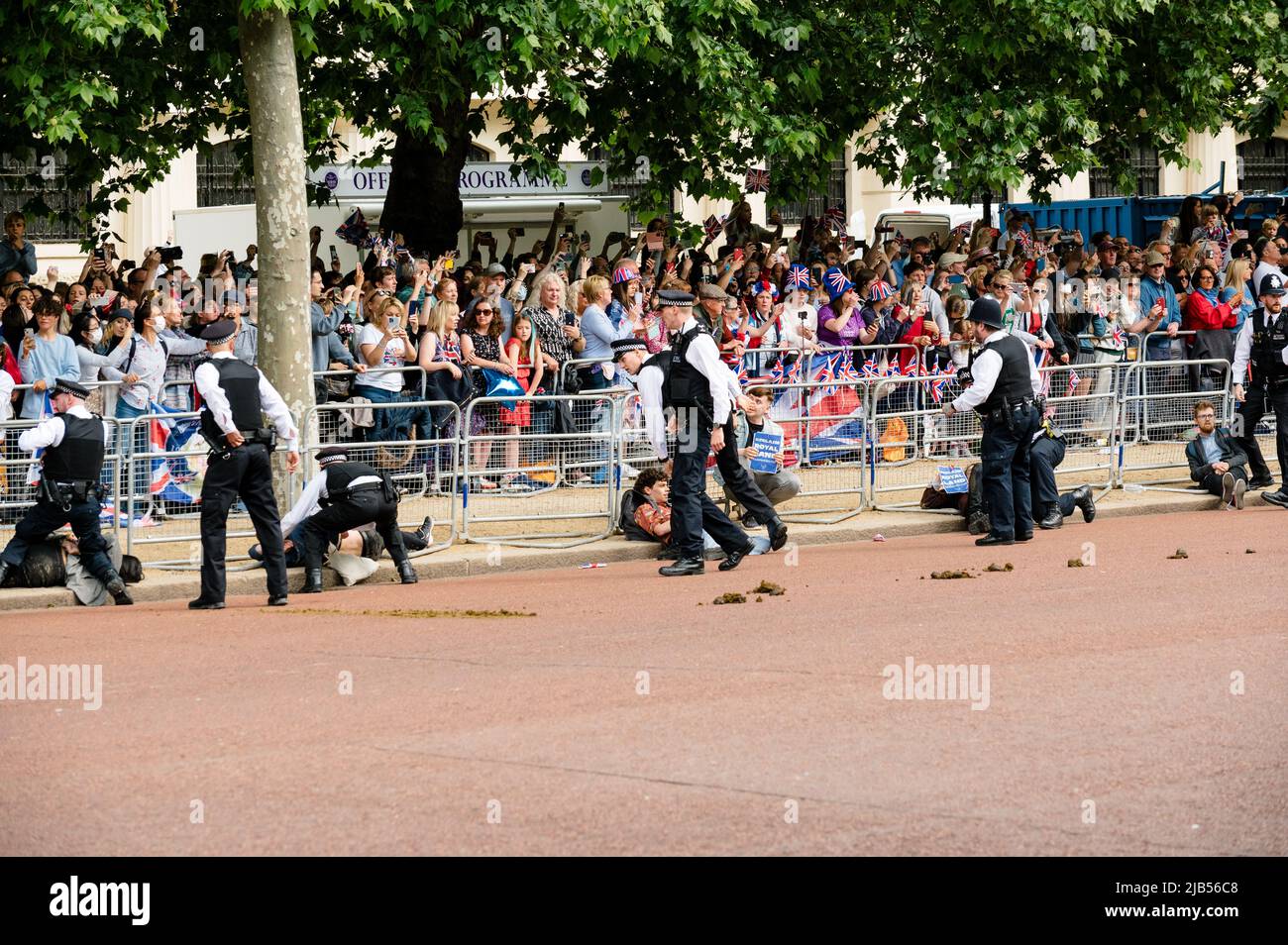 Londres, Royaume-Uni. 2 juin 2022. Les activistes de la rébellion animale ont perturbé l'événement « Trooping the Color » Banque D'Images