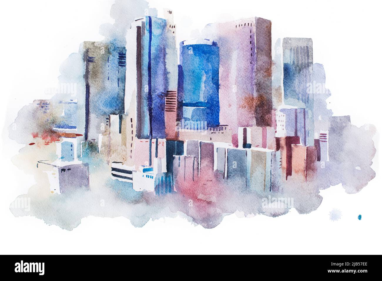 Dessin aquarelle du paysage urbain de New York, États-Unis. Peinture à l'aquarelle de Manhattan. Banque D'Images