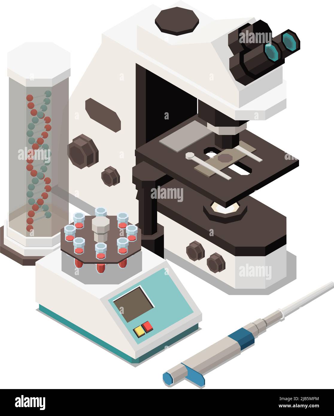 STEM Education Isométrique concept icônes composition avec images de l'équipement de laboratoire avec microscope et l'adn dans tube illustration vectorielle Illustration de Vecteur