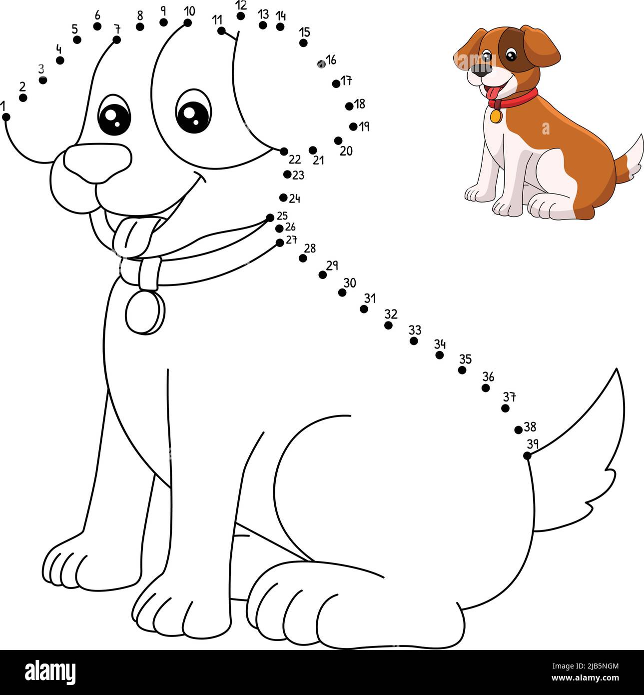 Page de coloriage de chien point à point pour enfants Illustration de Vecteur