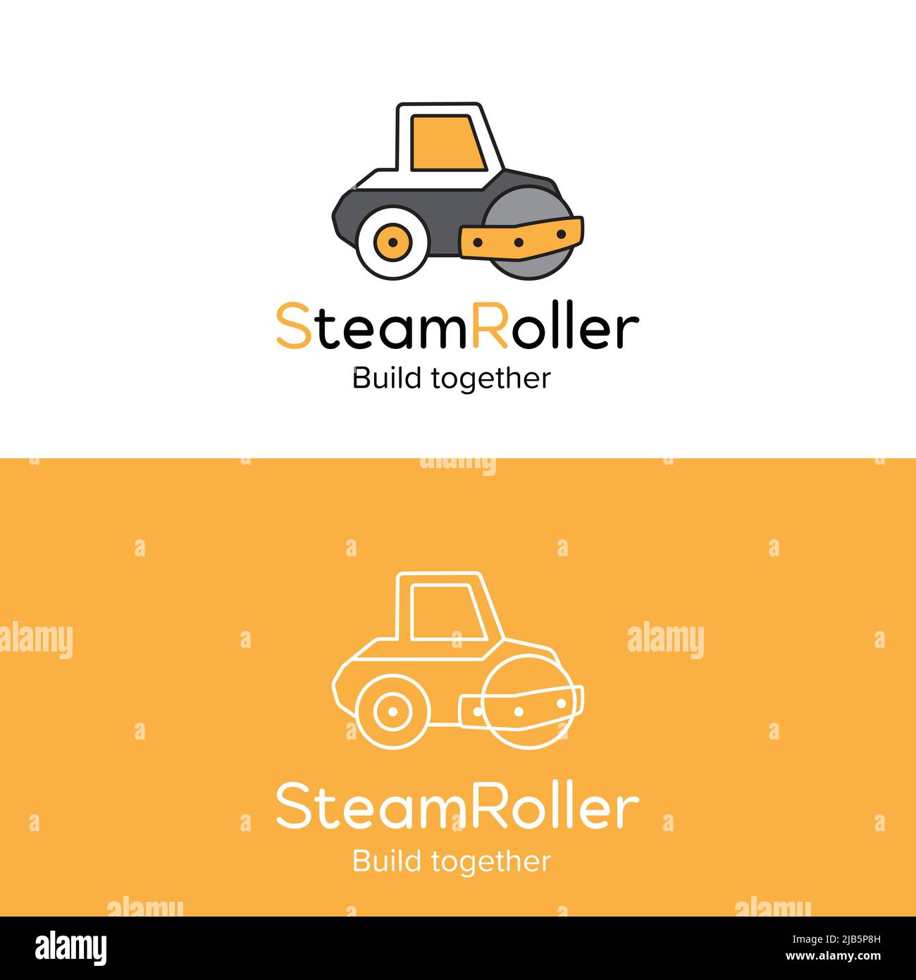 Logo rouleau de route. Icônes de la molette de direction dans un style différent. Machines lourdes. Illustration vectorielle plate. Illustration de Vecteur