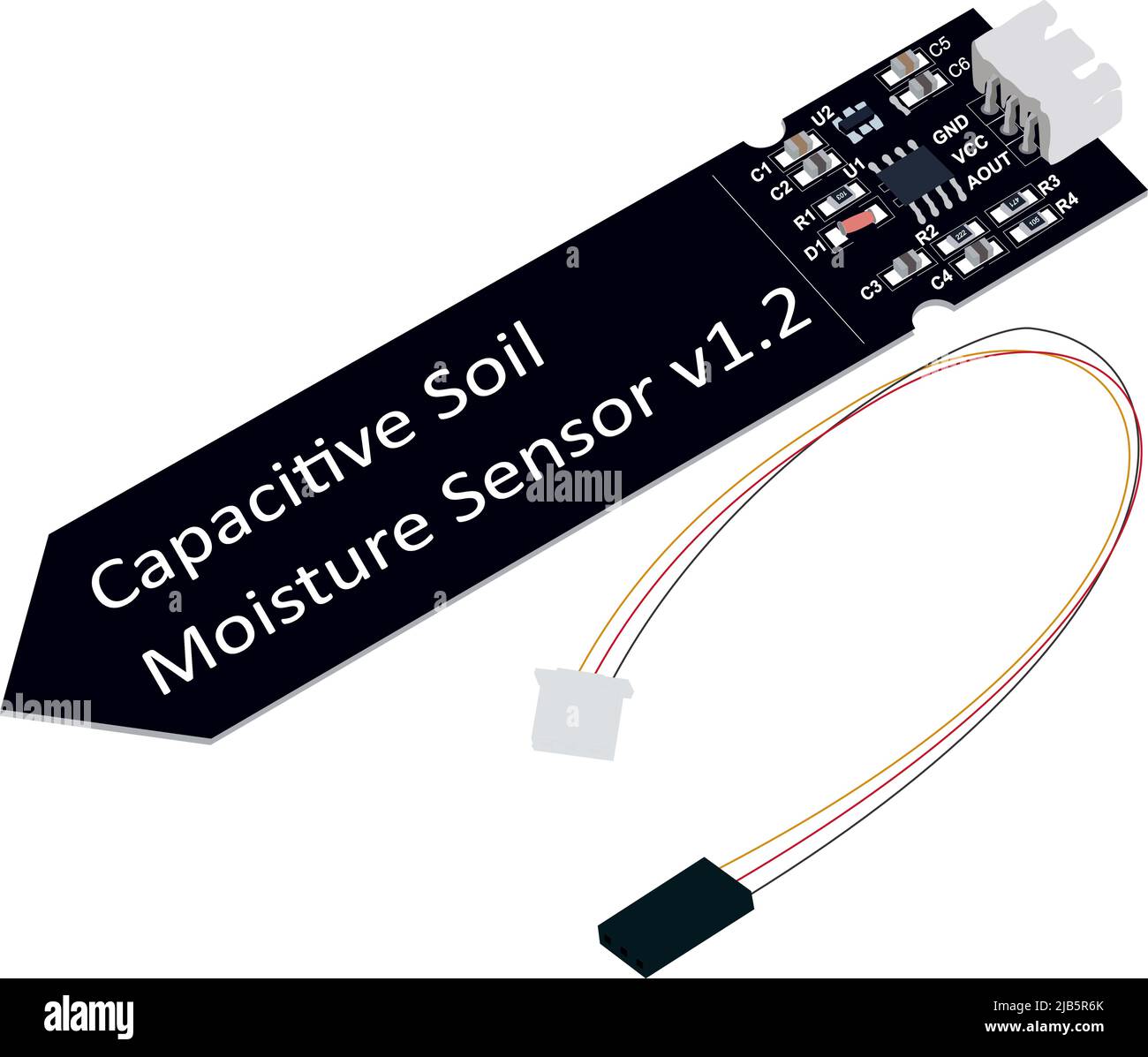 Type capacitif capteur d'humidité du sol résistance à la corrosion module de travail à large tension pour les plantes de jardin Agriculture intelligente Illustration de Vecteur