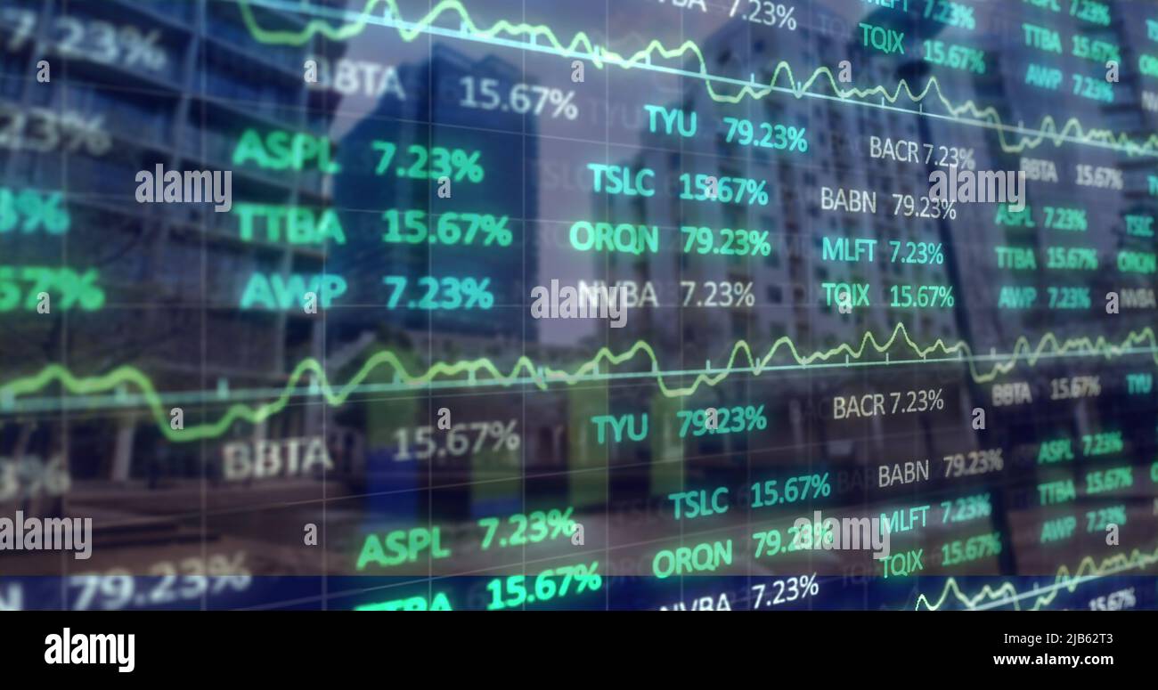 Image des données et graphiques financiers sur le paysage urbain Banque D'Images