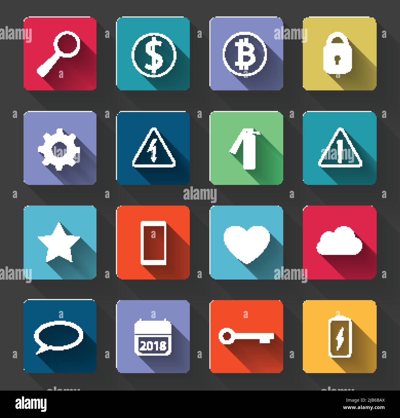 Signes d'avertissement et icônes sociales définis avec l'ombre longue.symboles utilisés dans la vie quotidienne. Application vector Illustrator Illustration de Vecteur