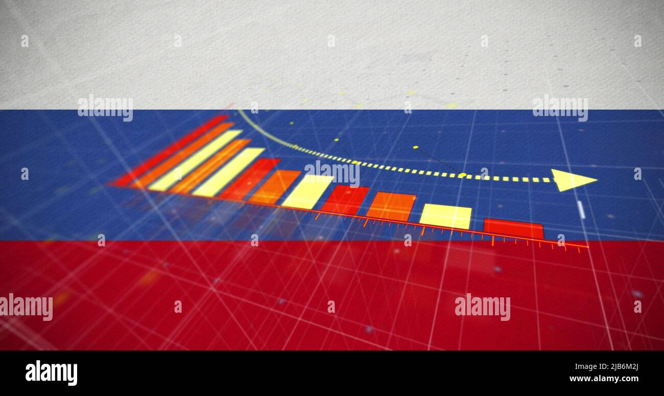 Image du traitement des données financières sur le drapeau de la russie Banque D'Images