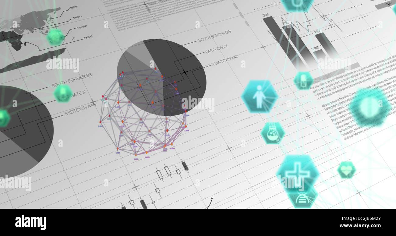 Image du réseau de connexions sur le traitement des données financières Banque D'Images