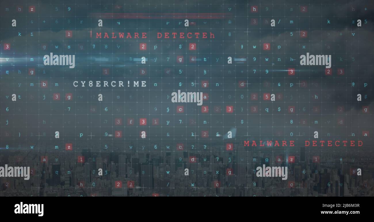 Image de l'avertissement de cyber-attaque sur le paysage urbain Banque D'Images