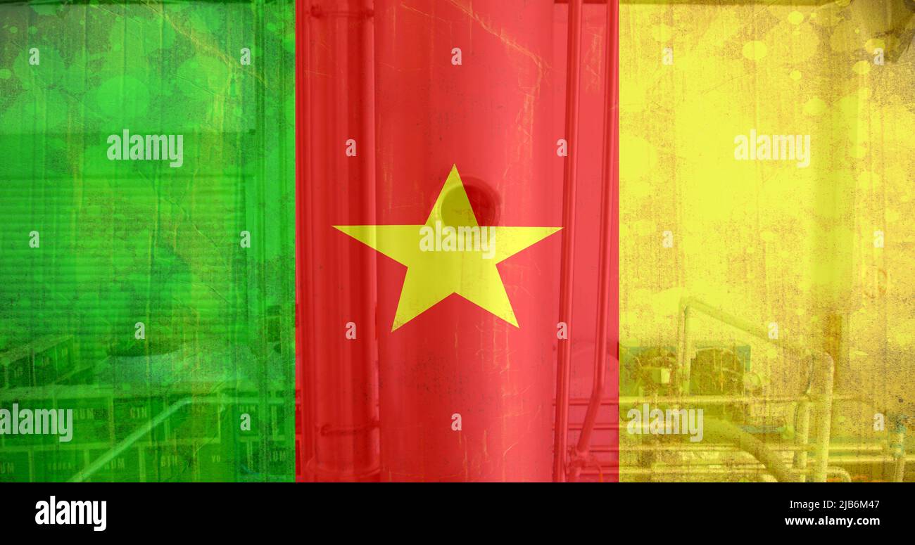 Image du drapeau du cameroun sur l'usine Banque D'Images