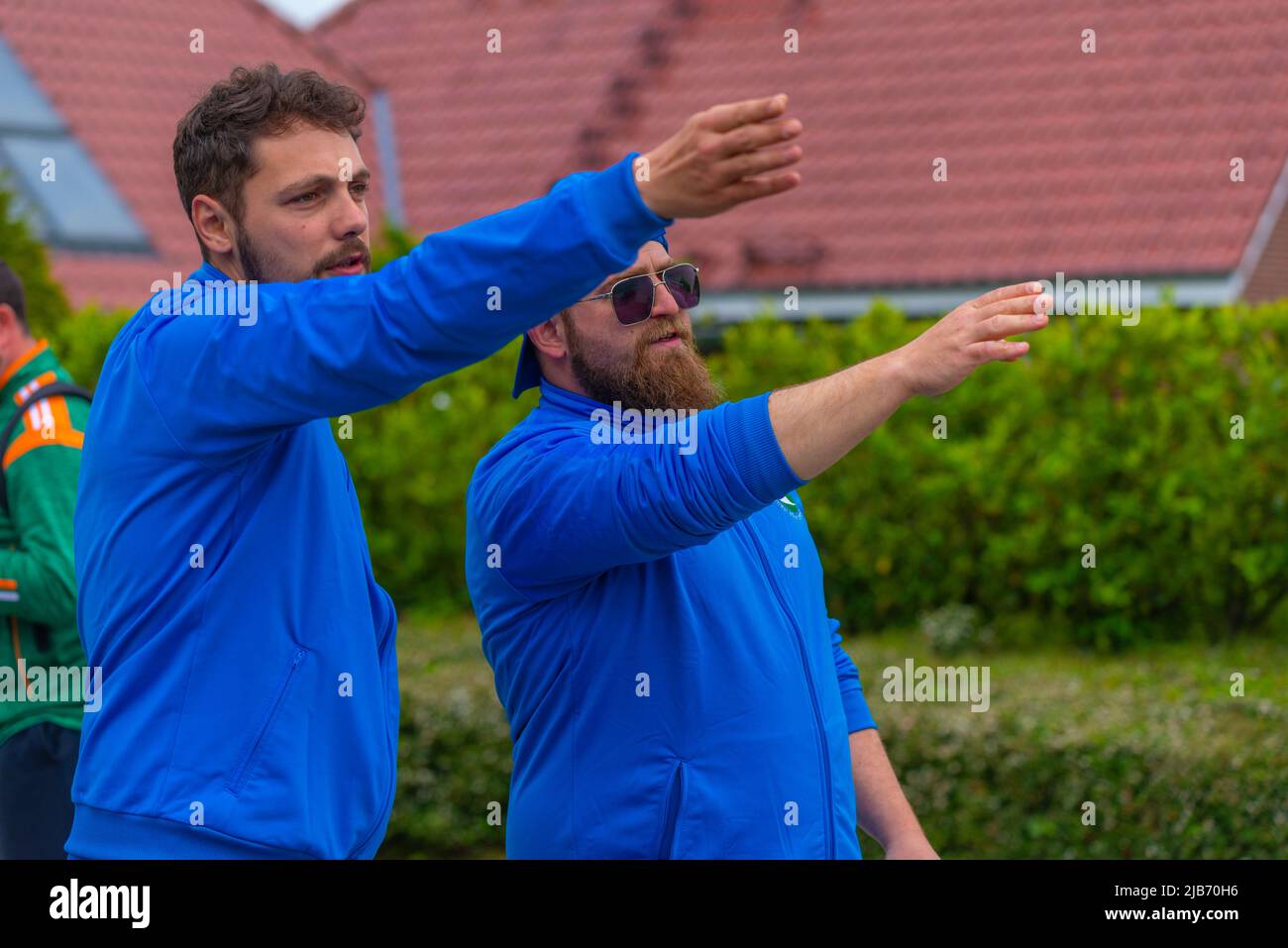 Équipe italienne, Championnat d'Europe 2022 Boßeln ou ball de tir à Süderhastedt Dithmarschen, Schleswig-Holstein, Allemagne du Nord Banque D'Images