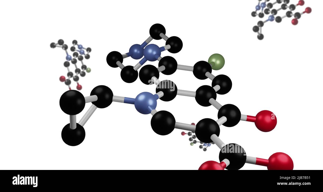 Image de molécules en rotation sur fond blanc Banque D'Images