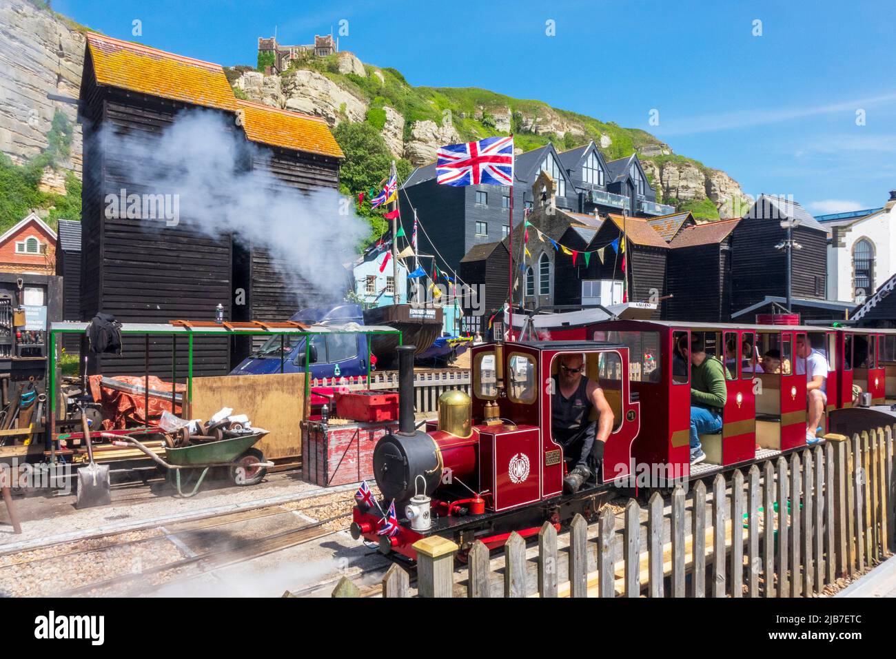 Chemin de fer miniature, Hastings, attraction touristique populaire sur le front de mer, à côté du quartier maritime des bateaux historiques et des cabanes nettes, East Sussex, Royaume-Uni Banque D'Images