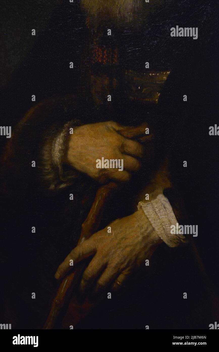 Rembrandt (Rembrandt Harmensz van Rijn) (1606-1669). Peintre et graveur hollandais. Portrait d'un vieil homme, 1645. Détails. Huile sur toile. Musée Calouste Gulbenkian. Lisbonne, Portugal. Banque D'Images