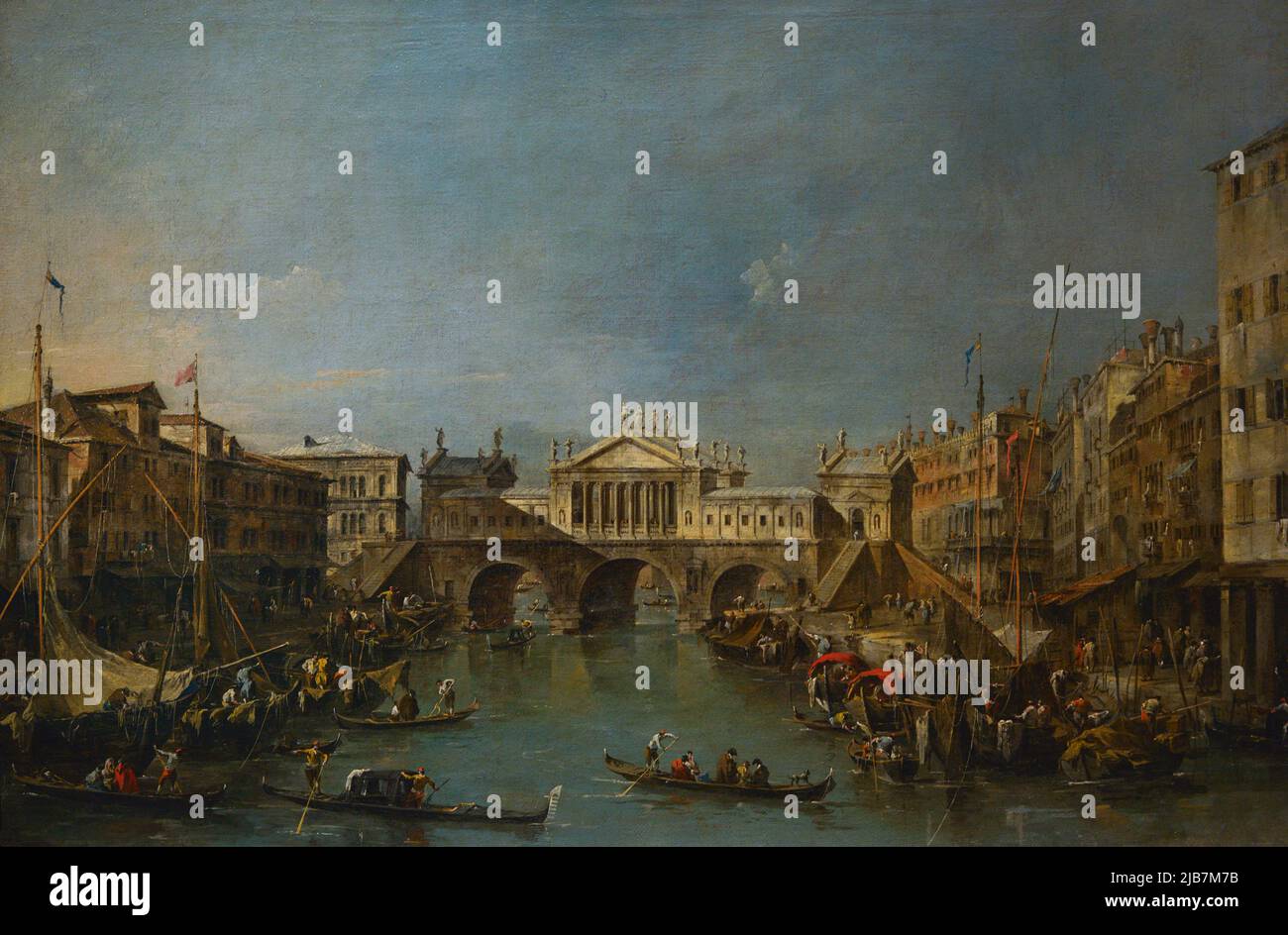 Francesco Guardi (1712-1793). Peintre vénitien. Le Pont du Rialto après le design de Palladio, ca. 1770. Huile sur toile. Musée Calouste Gulbenkian. Lisbonne, Portugal. Banque D'Images