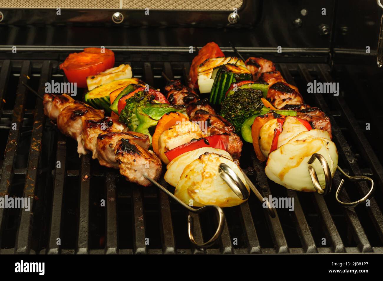 Brochette de légumes grillés et de viande sur un barbecue - DOF peu profond Banque D'Images