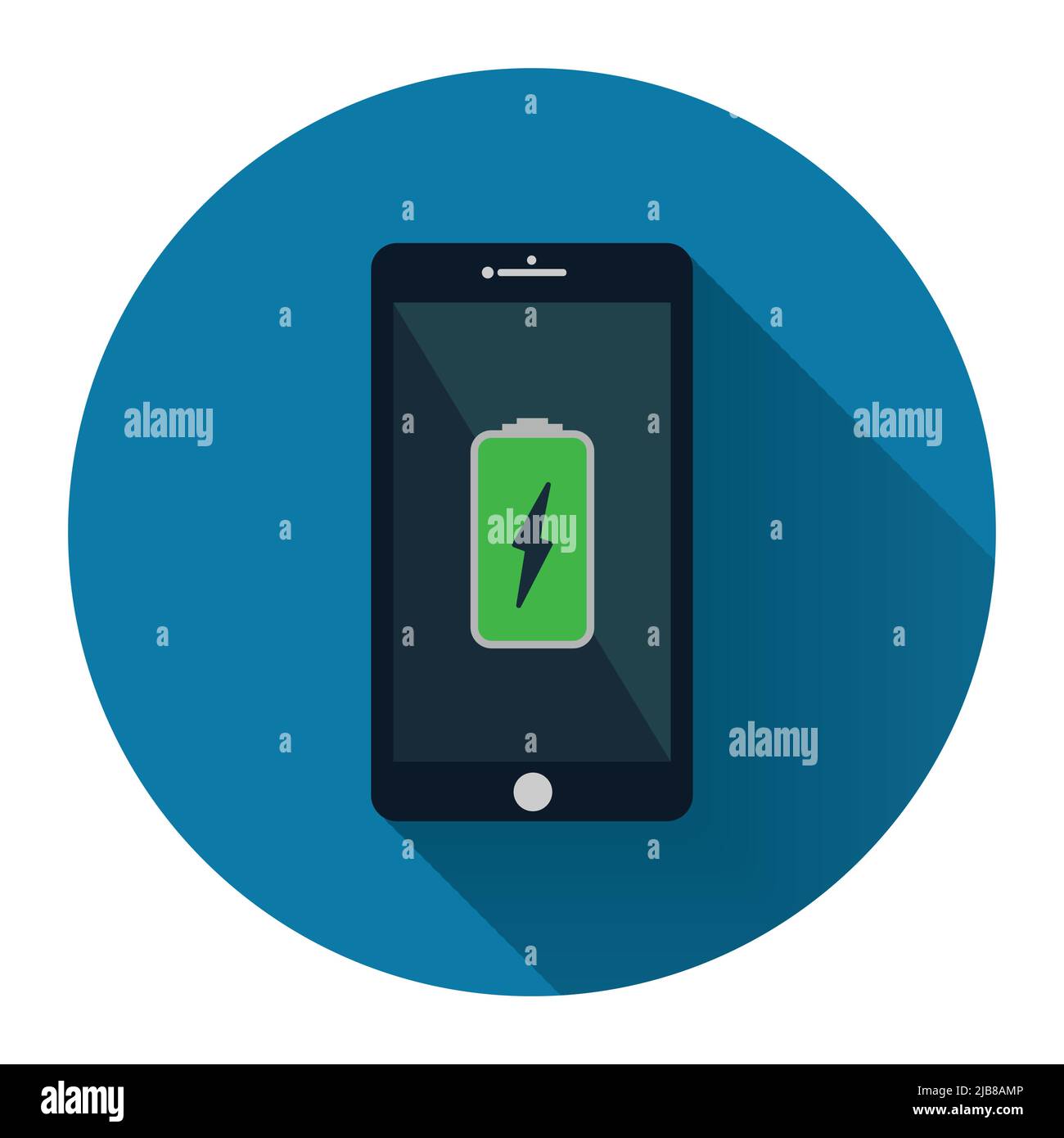 Téléphone mobile.smartphone avec icône de batterie verte de charge à l'écran avec noir foncé long, style de conception simple.illustration vectorielle Illustration de Vecteur