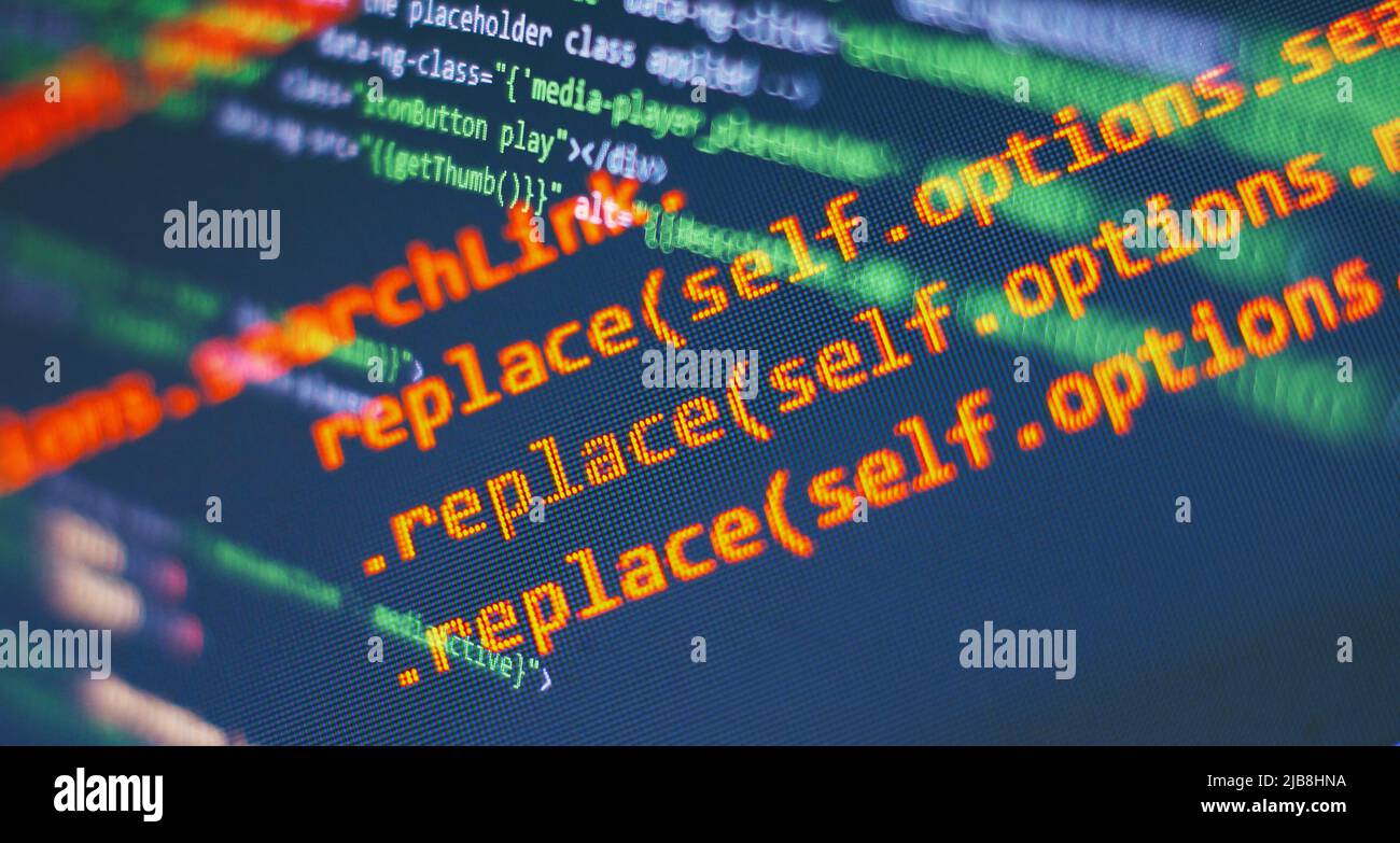 Écran de code de programmation du développeur logiciel.Temps de travail de programmation logicielle.Texte de code écrit et créé Banque D'Images