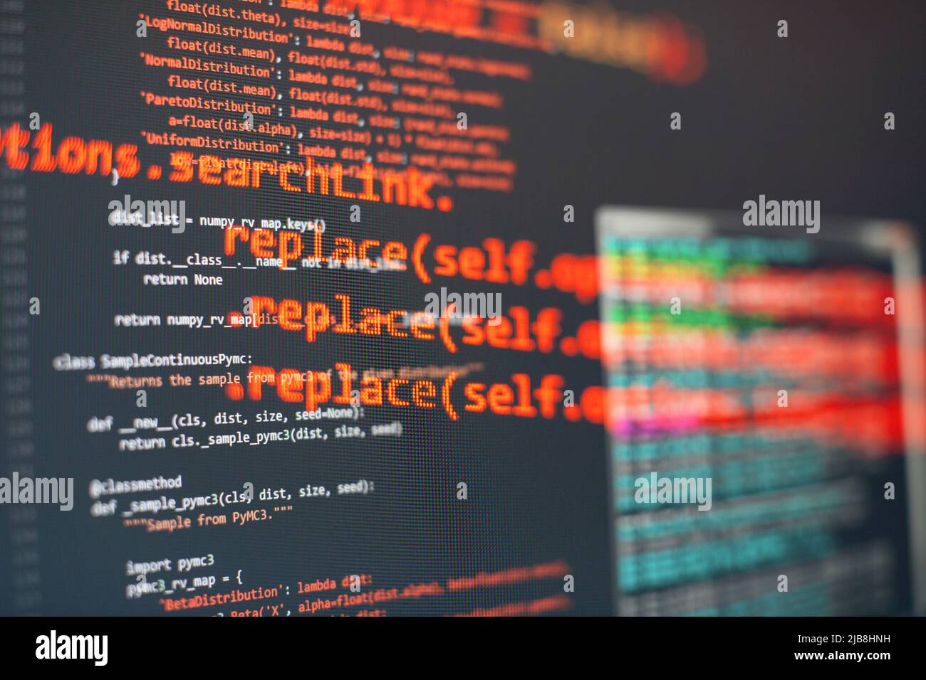 Écran de code de programmation du développeur logiciel.Temps de travail de programmation logicielle.Texte de code écrit et créé Banque D'Images