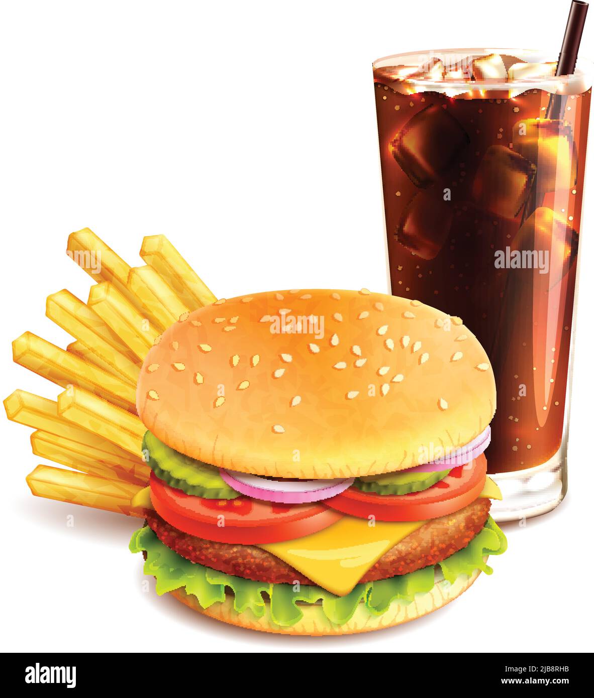 Hamburger frites et cola icône de fast food réaliste isolée sur fond blanc illustration vectorielle Illustration de Vecteur