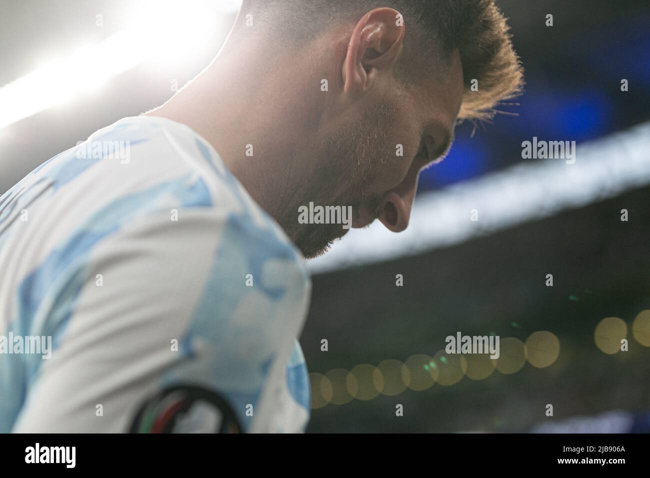 Lionel Messi (c) de l'Argentine réagit lors du match Italie contre Argentine - Finalissima 2022 au stade Wembley sur 1 juin 2022 à Londres, Angleterre.(MB Media) Banque D'Images