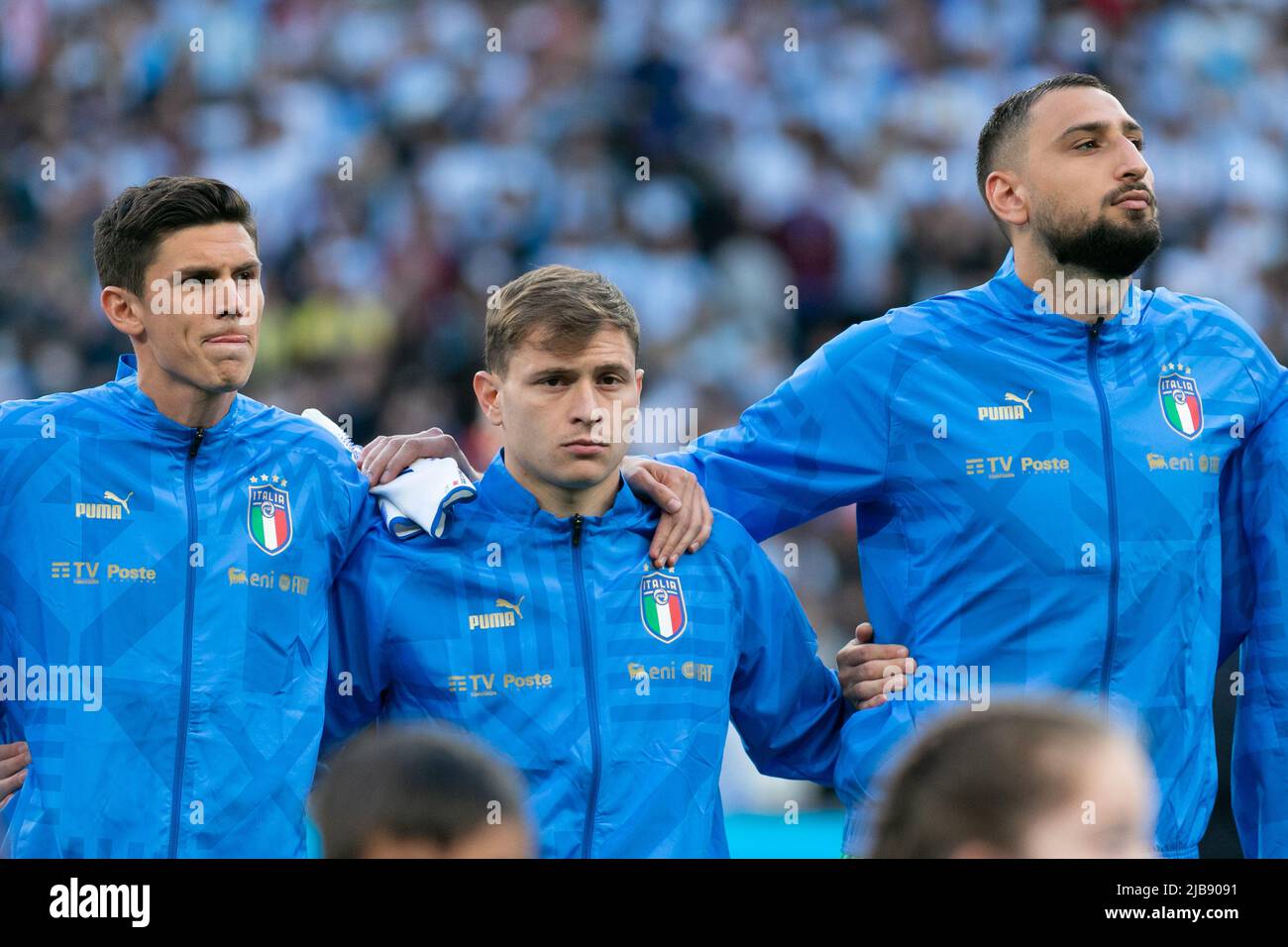 Hymne de l'Italie devant l'Italie contre l'Argentine - Finalissima 2022 au stade Wembley sur 1 juin 2022 à Londres, en Angleterre.(MB Media) Banque D'Images