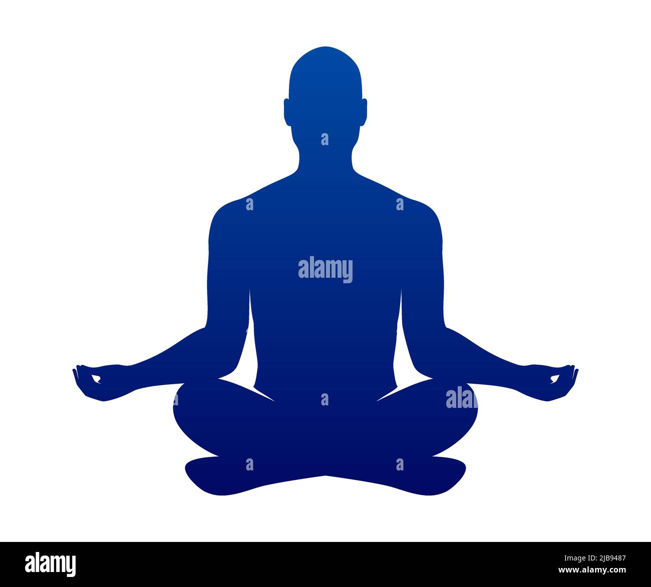 Gourou de yoga dans une pose de lotus, isolé sur fond blanc. Relaxant, méditant la silhouette de l'homme bleu dans une condition zen, illustration vectorielle. Illustration de Vecteur