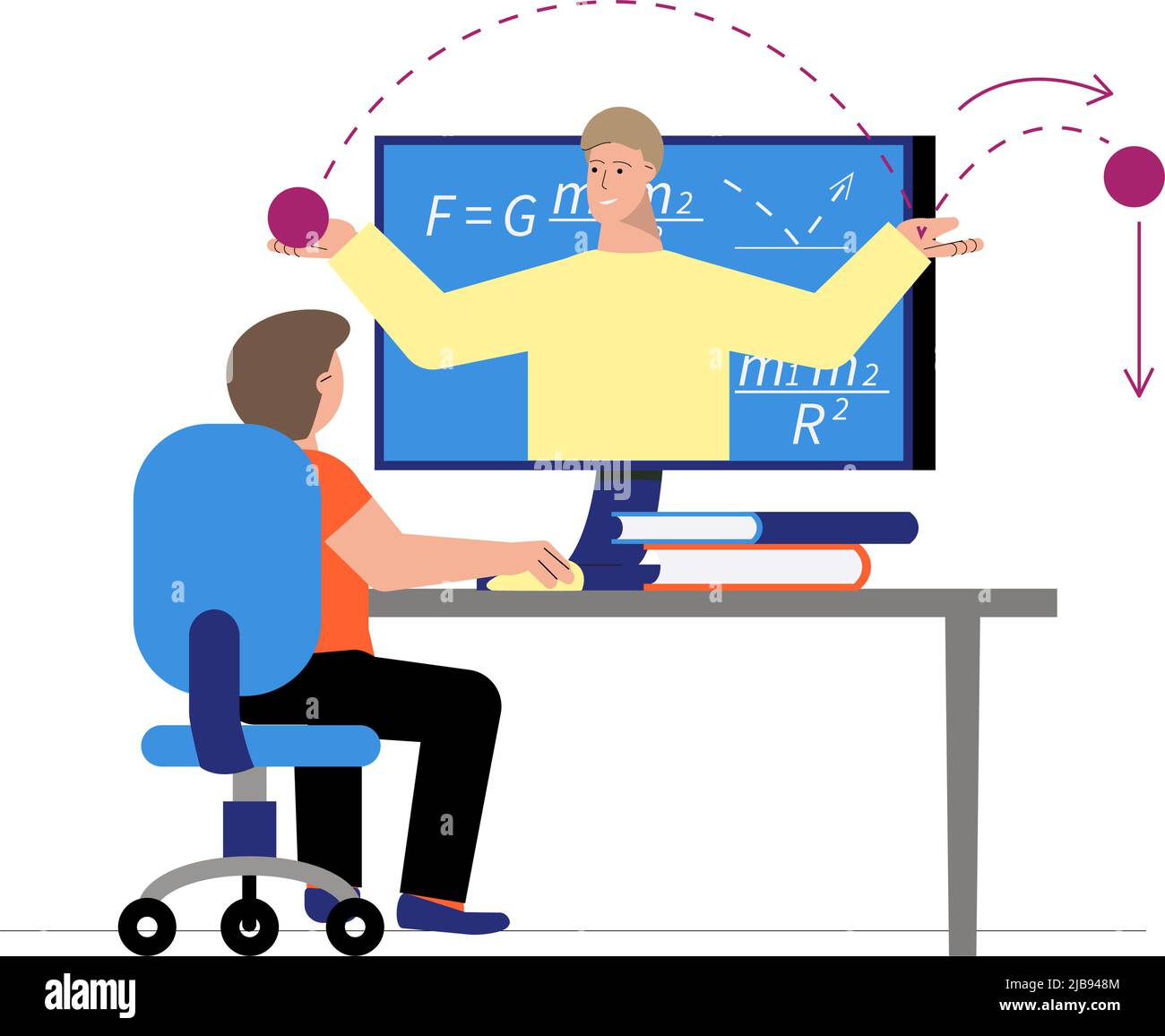 Garçon ayant la leçon de mathématiques en ligne sur son illustration vectorielle plate d'ordinateur Illustration de Vecteur