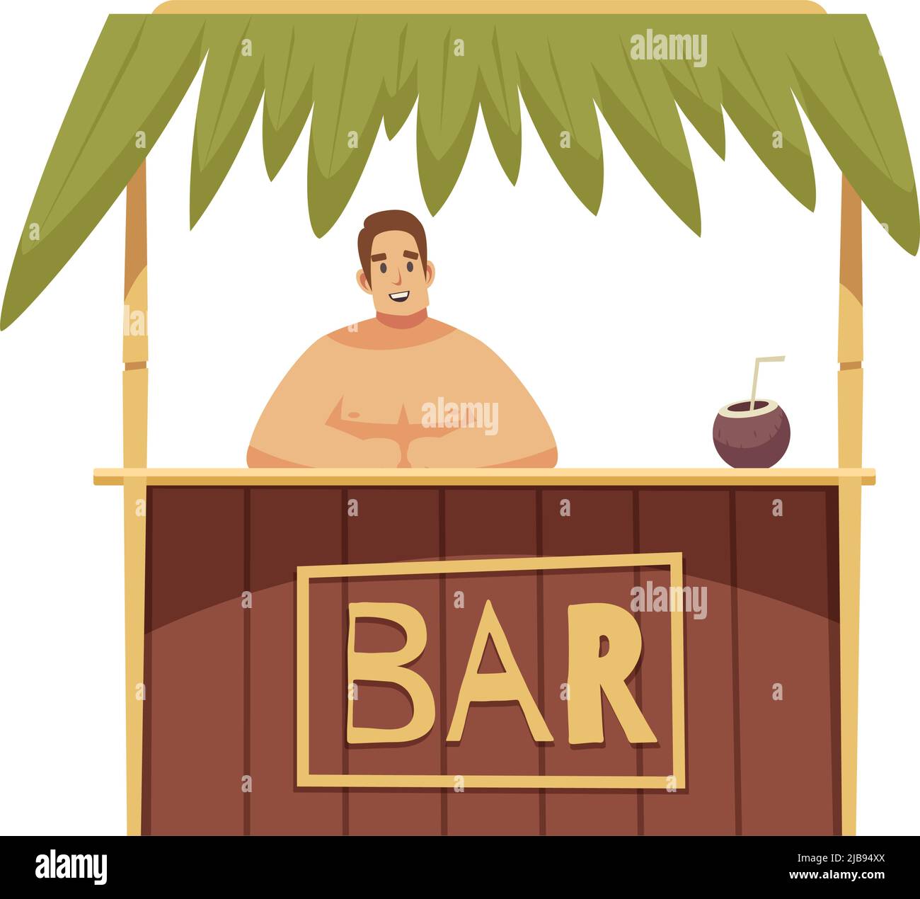 Bar de plage avec un vendeur souriant sur fond blanc illustration vectorielle plate Illustration de Vecteur