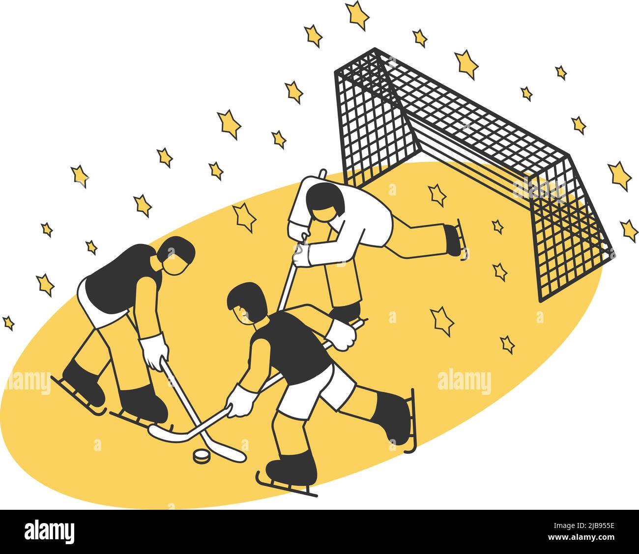 Composition isométrique du stade avec trois personnes jouant au hockey illustration vectorielle 3D Illustration de Vecteur