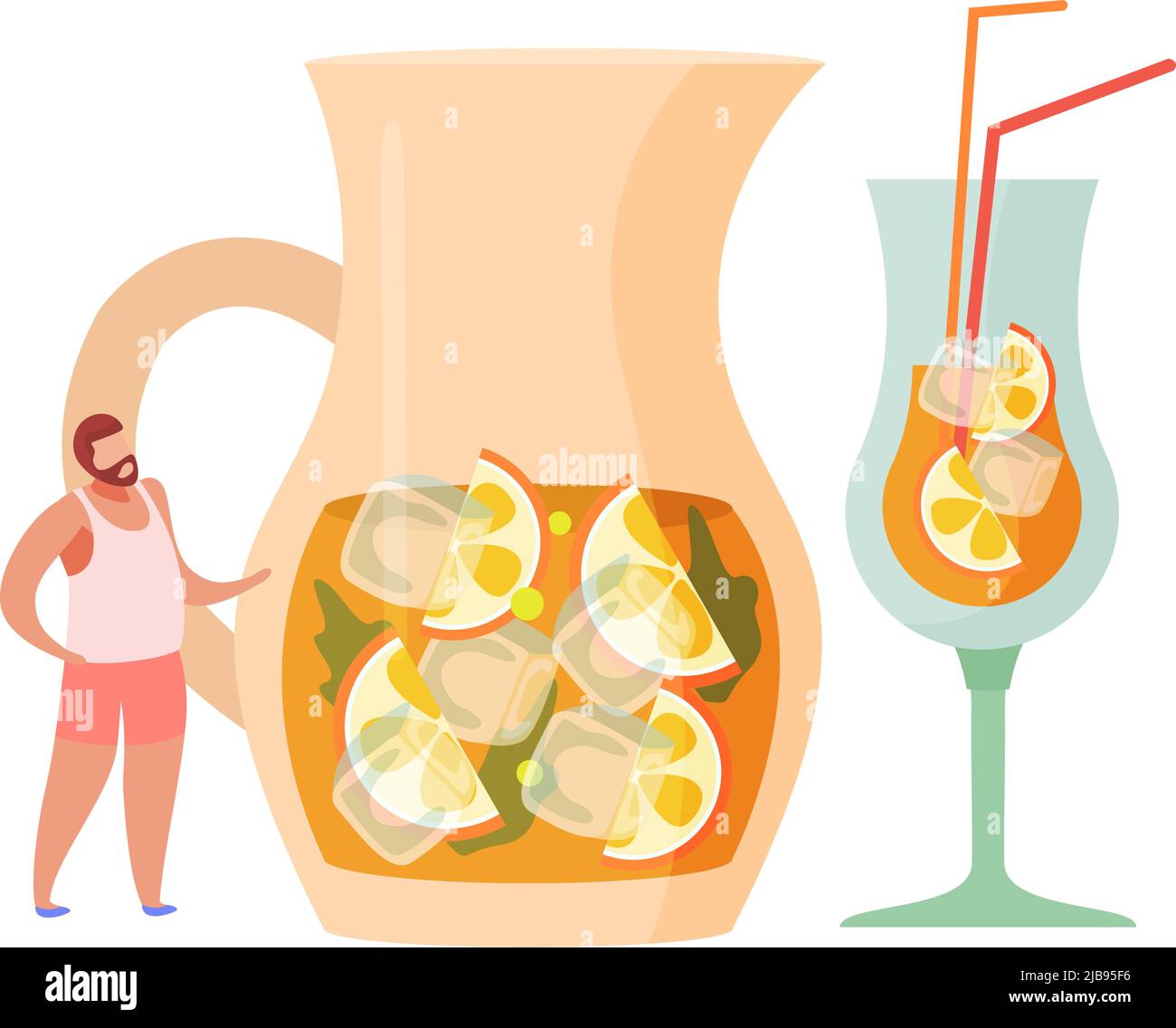 Boissons alcoolisées cocktails composition plate de décanter avec sangria de la menthe glacée et des tranches d'agrumes illustration vectorielle Illustration de Vecteur