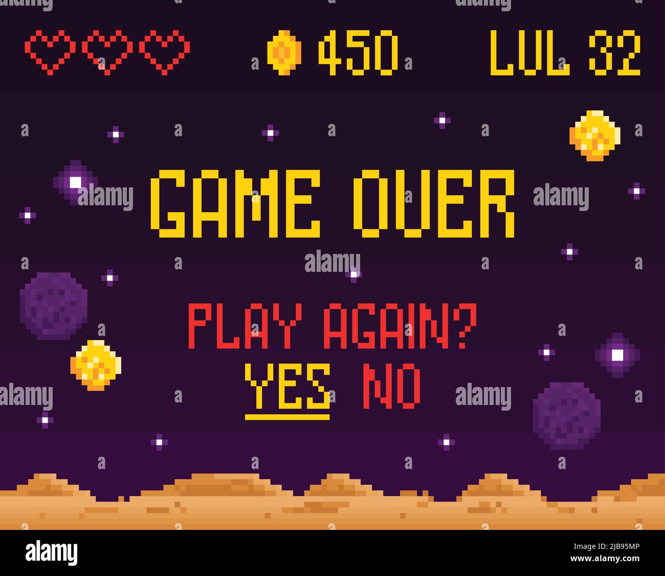 Jeu d'arcade sur la composition d'interface avec écran de jeu et menu de joueur avec le niveau et l'illustration de vecteur d'argent Illustration de Vecteur