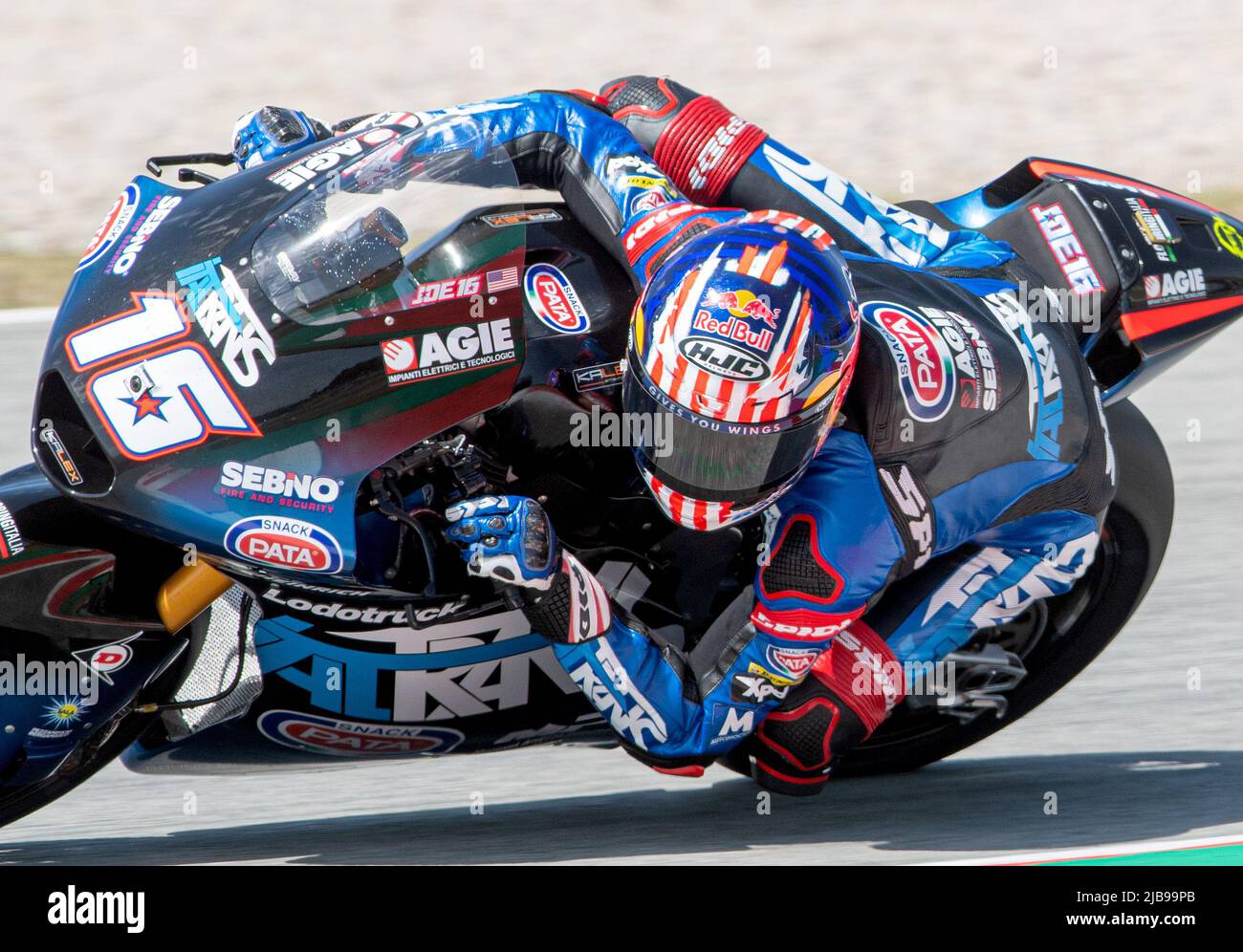 Barcelone, Espagne. 04th juin 2022. BARCELONE, ESPAGNE - JUIN 03 GP ÉNERGIE DE LA PRATIQUE LIBRE DE CATALOGNE 3 SAMEDI américain Moto2 pilote Joe Roberts (16) de l'ÉCURIE ITALTRANS pendant la pratique LIBRE de MotoGP de Catalunya 3 au circuit de Barcelone-Catalunya sur 04 juin 2022 à Barcelone, Espagne. Crédit : rosdemora/Alay Live News Banque D'Images