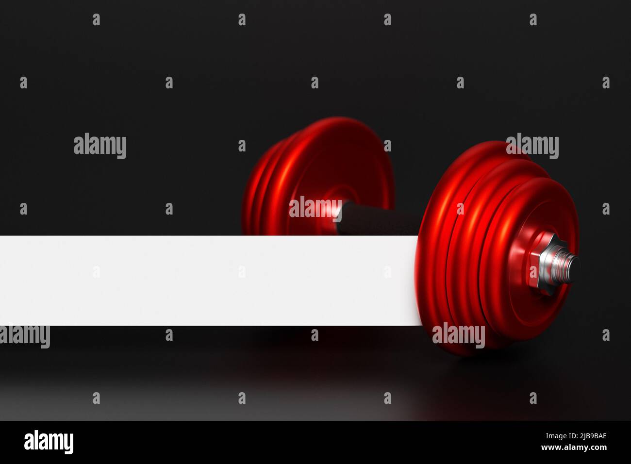 Haltères en fer rouge brillant sur fond noir isolé. 3D rendu Banque D'Images